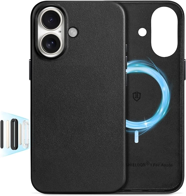 SHIELDON läderfodral för iPhone 16 6, 1" 5G 2024, svart — Mobil och surfplatta