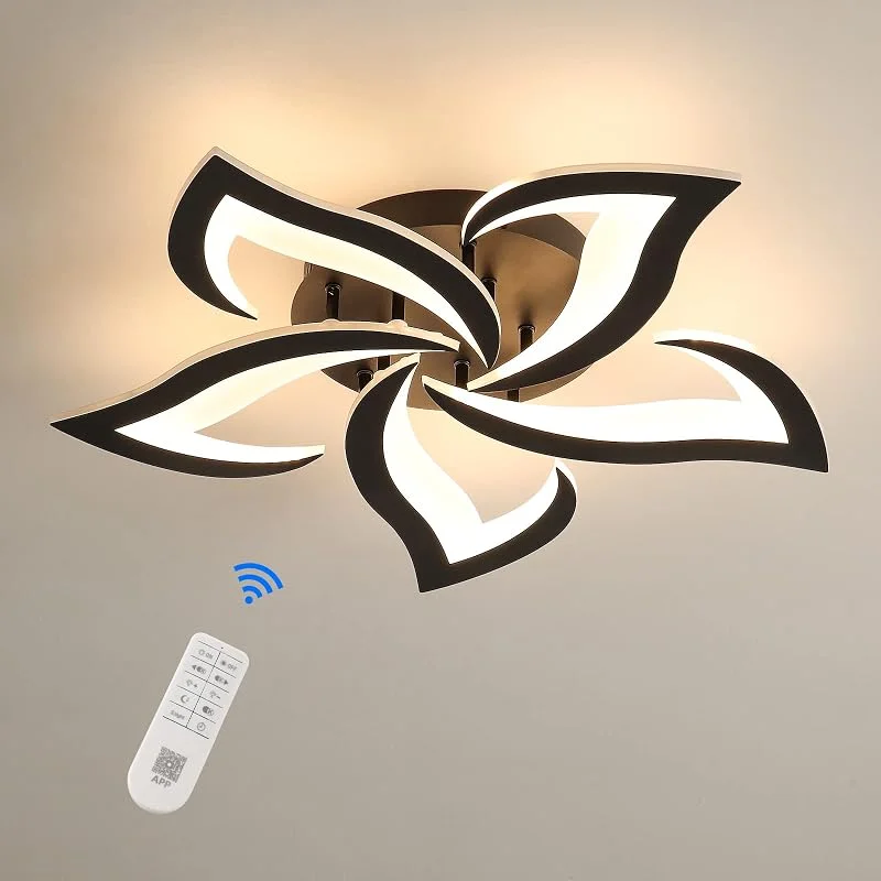 Riserva dimbar LED-taklampa, 40W 4700LM modern taklampa med fjärrkontroll, APP, 3000k-6500k Φ60cm, kreativ kronbladsdesign taklampa i akryl för vardagsrum, sovrum, matsal — Smart belysning