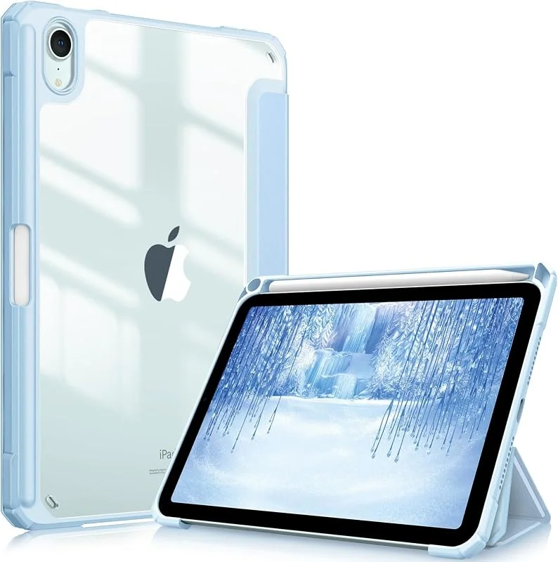 FINTIE Hybrid Slim-fodral kompatibelt med iPad Mini 6:e generationen (8, 3 tum, 2021-modell) – [inbyggd pennhållare] stöttåligt fodral med klart genomskinligt bakskal, automatisk uppvakning, sömn, blå — Mobil och surfplatta