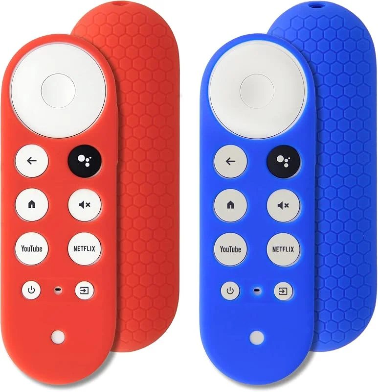 2 st skyddsfodral kompatibla med Chromecast med Google TV Voice Remote, Pinowu halkskydd fjärrkontroll kompatibel med 2020 Chromecast fjärrkontroll (blå och röd) — TV och streaming
