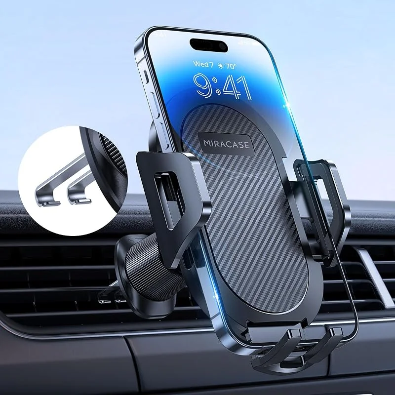 Miracase mobilhållare bil 【2023 senaste dubbelkrok】Universell mobiltelefonhållare bil ventilation, 360 graders rotation biltelefonhållare för iPhone 15, 14, 13, 12 Pro Max Plus, Samsung och 4–7 tums — Mobil och surfplatta