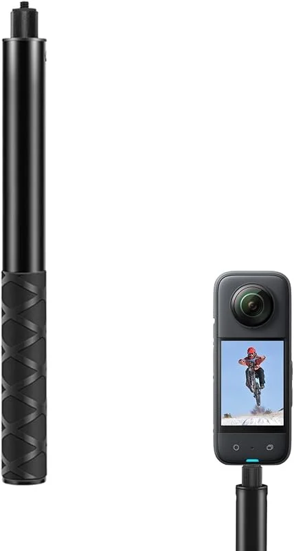 Selfiepinne 360 x 4 150 cm teleskopisk monopod för actionkamera, expanderbar manuell selfiepinne för hjälte 12 11 10 9 8 7, 360 X4, X3, ONE X2 DJI osmo-kamera, svart — Mobil och surfplatta