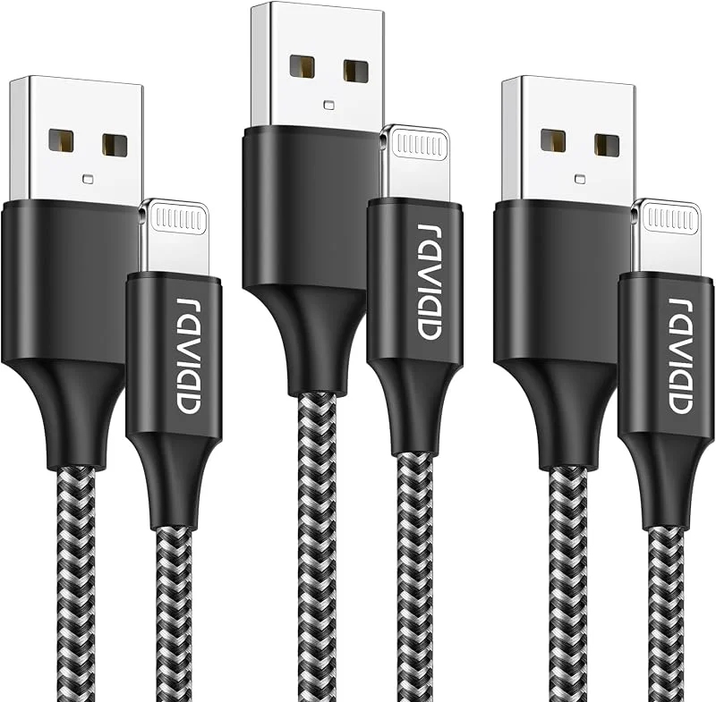 iPhone laddkabel, Lightning kabel [3 stycken 1 M] MFi certifierad nylon kabel kompatibel med iPhone 14 13 12 11 Pro Max Mini XR XS X 8Plus 7 Plus 6s 6 6Plus 5S 5 SE 2020 – svart — Mobil och surfplatta