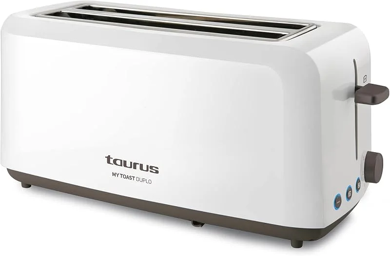 Taurus - Brödrost My Toast Duplo 1 450 W, Dubbla långa fack med bred öppning, 6 nivåer av brunt, LED, avfrostning, uppvärmning, stopp, programmerbar timer, tyst och avtagbar smulbricka — Kök & Hushåll