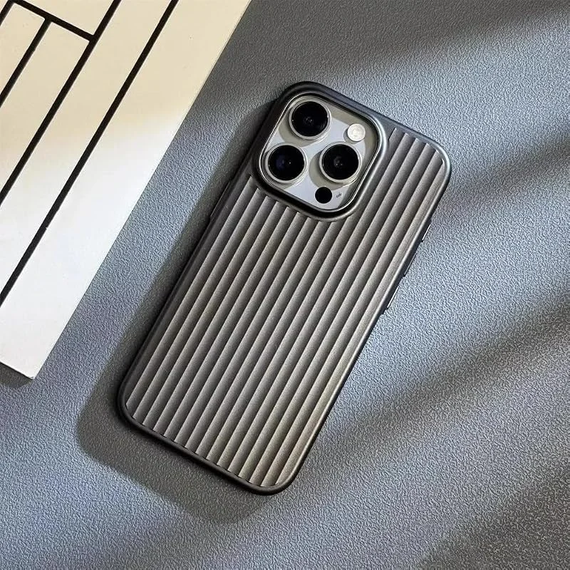 Avancerat elektropläterat korrugerat telefonskal för iPhone 16 15 14 13 Pro Max Plus, lyxigt hårt bakstycke i titan, svart, för iPhone 15 Pro — Mobil och surfplatta