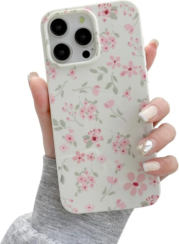 QLTYPRI för iPhone 12, 12 Pro-fodral, sött blommigt blommönster, estetiskt mobilskal, upphöjd kamera skydd, mjuk smal TPU stötsäker skyddsfodral mobiltelefonfodral för flickor kvinnor – rosa — Mobil och surfplatta