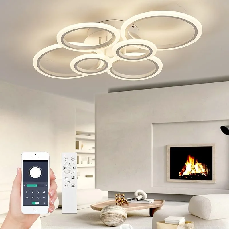 LED-taklampa Φ80cm Vit Med Minnesfunktion för Vardagsrum, Dimbar Med Fjärrkontroll, Färgskiftande 2700K-7000K, Modern Sovrumslampa för Kök — Smart belysning