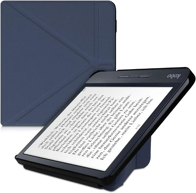 kwmobile Skyddsfodral för Kobo Libra H2O – fodral i konstläder – eReader med auto sleep-funktion – fodral med ställ – mörkblå — Portabel digital och ljud