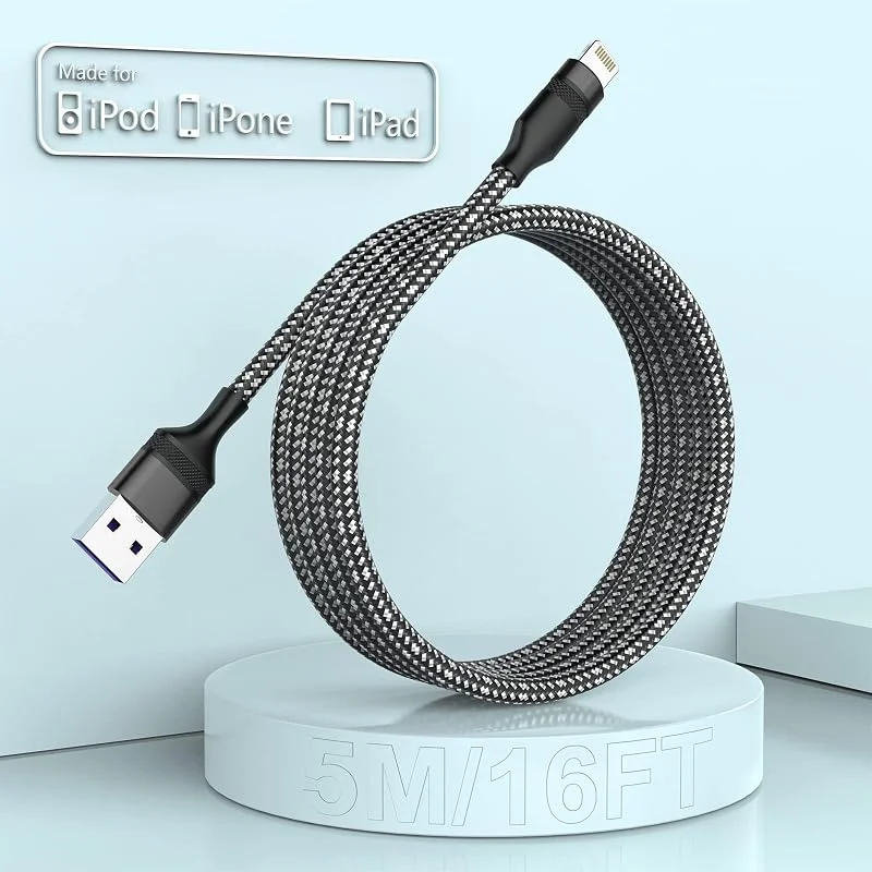 iPhone 5 m MFi Apple-certifierad laddningskabel, Apple Lightning till USB-kabelkabel, 5 meter för Apple iPhone 12, 11, 11Pro, 11Max, X, XS, XR, XS Max, 8, 7, 6, 5S, Pad — Mobil och surfplatta