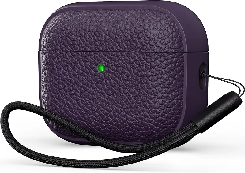 R-fun för Airpods Pro3 fodral, mjukt TPU (läderliknande design) droppskydd för män och kvinnor med snodd och rengöringssats, kompatibel med Apples senaste Airpods Pro3 Generation-lila — Mobil och surfplatta