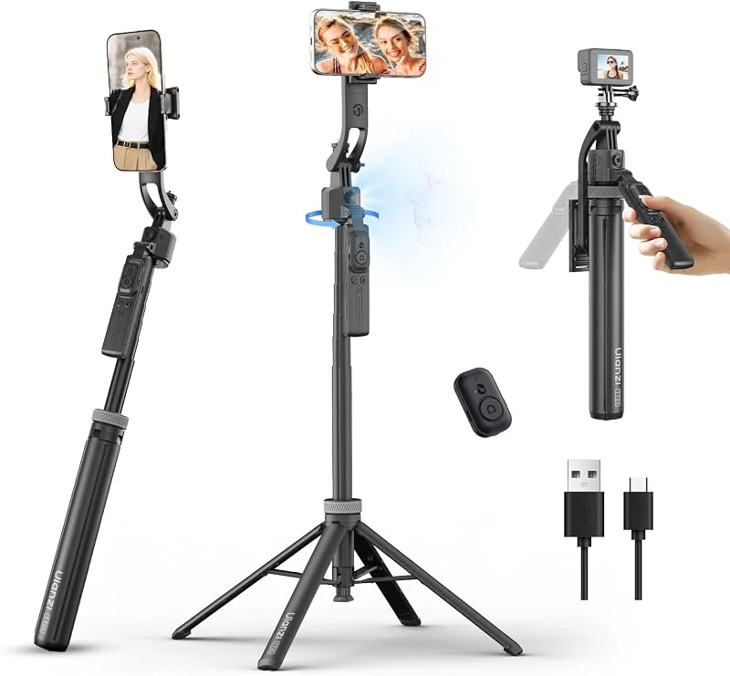 Ulanzi TT23 stativ med automatisk ansiktsspårning för smartphones, 165 cm selfiepinne för mobiltelefon, 360° roterande stativ med Bluetooth-fjärrkontroll och gestkontroll, selfiepinne för actionkamera — Mobil och surfplatta