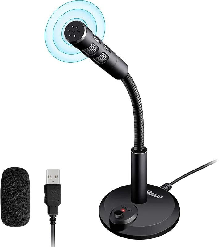 Veetop USB-mikrofon PC och bärbar dator, stativmikrofon med 360 graders inspelningsförmåga, brusreducering och ON-knapp strömbrytare — Hörlurar och ljud