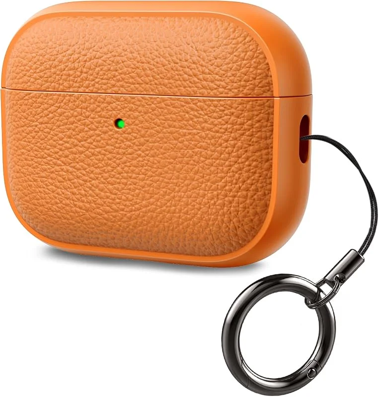 ACRONIX Fodral för AirPods Pro 3 (2025) – TPU-fodral med lädereffekt, resistent mot repor och damm, synligt LED, stötskydd, Orange — Mobil och surfplatta