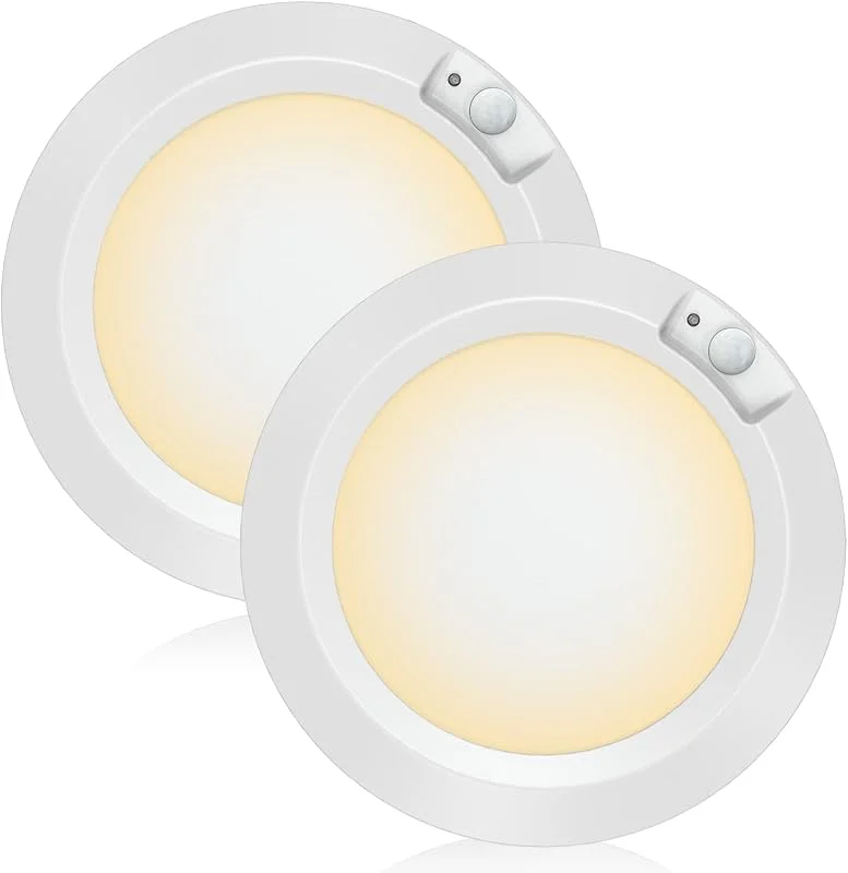 batteridriven rörelsedetektion LED-ljus, rörelsesensor batteri taklampa 2 arbetslägen 210 LM trådlös skafferi lampa för skjul, garderob, tvättstuga källare – 3 000 K varmt vit (2-pack) — Smart belysning