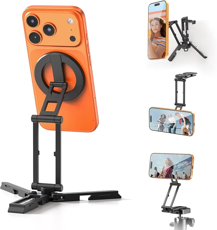 ULANZI Magnetiskt Mobiltelefonstativ, vändbart telefonstativ aluminium, hopfällbart stark magnetisk stativ kompatibelt med Uka & Arca, stativ för smartphone med 2 cold shoe för iPhone 17, 16, 15, 14, 13, 12 — Mobil och surfplatta