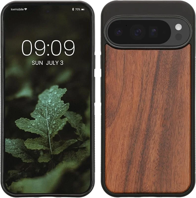 kwmobile Fodral kompatibelt med Google Pixel 10 Pro XL – hårt träfodral med TPU-ram, träfodral, vintagebrun, träbrun — Mobil och surfplatta