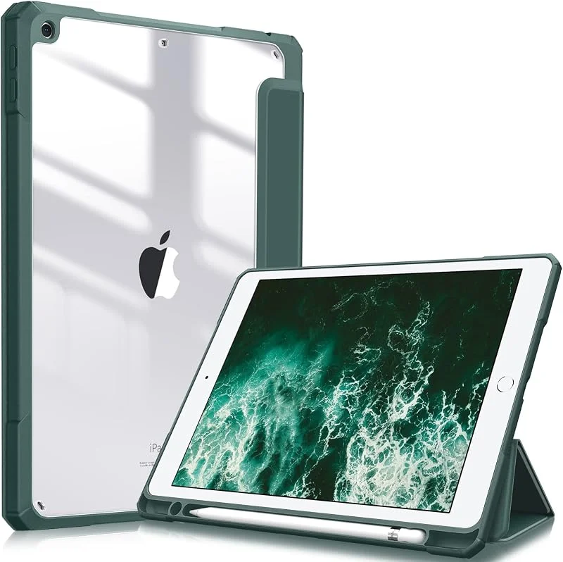 Fintie Tunt hybridfodral för iPad 9:e, 8:e, 7:e generationen (2021, 2020, 2019) 10, 2 tum - Inbyggd pennhållare, stötsäkert fodral med klart transparent bakstycke, midnattsgrön — Mobil och surfplatta