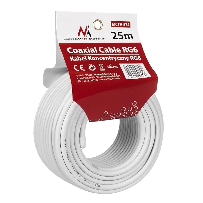 Maclean TV-system MCTV-574 Koaxialkabel 1.0CCS RG6 25M satellit — TV och streaming