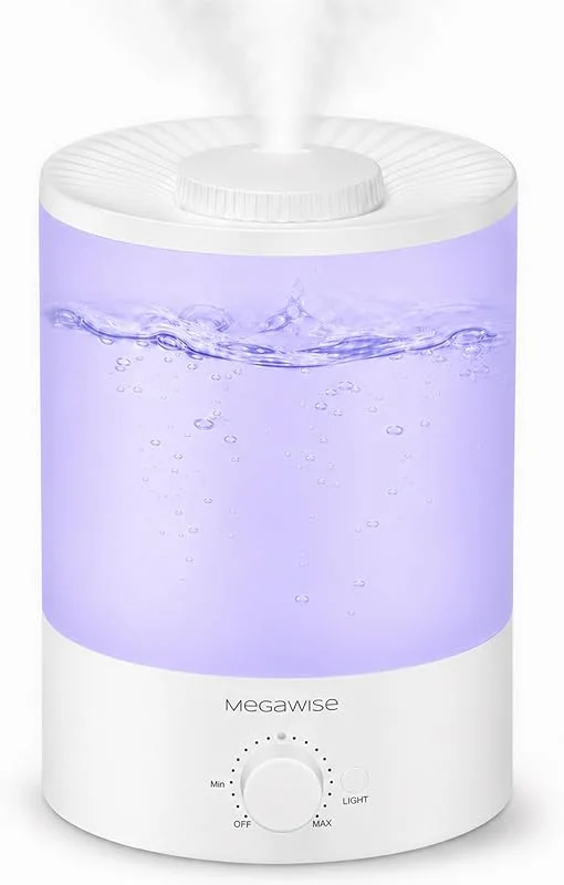 MegaWise Healthy Top-Refill Cool Mist luftfuktare för sovrum, 24dB Ultraljud Air Vaporizer med vattenfilter för baby [PP Material], Färgglada Nattljus, 3.5L Eterisk Olja Diffuser — Hushållselektronik