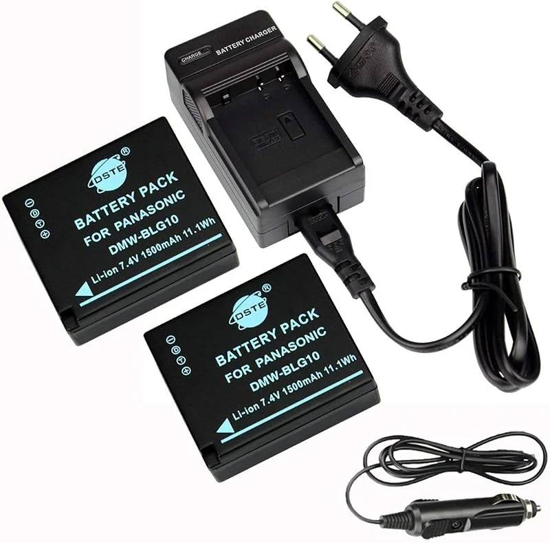 DSTE 2pcs DMW-BLG10 Ersättningsbatteri och reseladdare kompatibel med Panasonic DMC-GF3 DMC-GF5 DMC-GF6 DMC-GX7 DMC-LX100 — Laddning och kablar