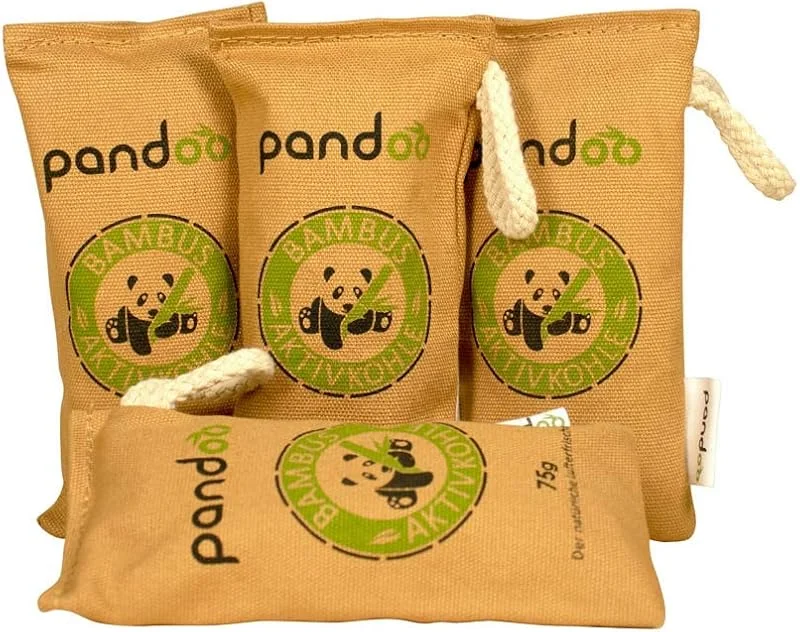 pandoo Luftfräschare av bambu naturlig med aktivt kol, luftrenare, avfuktare och luktborttagare för skor, bil, lådor, lägenhet och fodral (4 stycken vardera 75 g) — Hushållselektronik