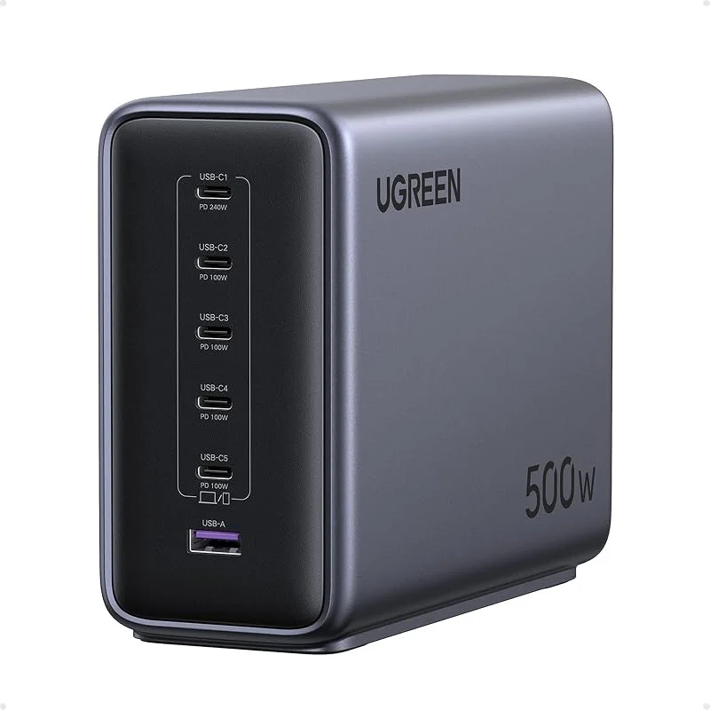 UGREEN Nexode 500W USB-C-laddare, 6 portar, PD 3.1 Maximalt 240W per port — Mobil och surfplatta