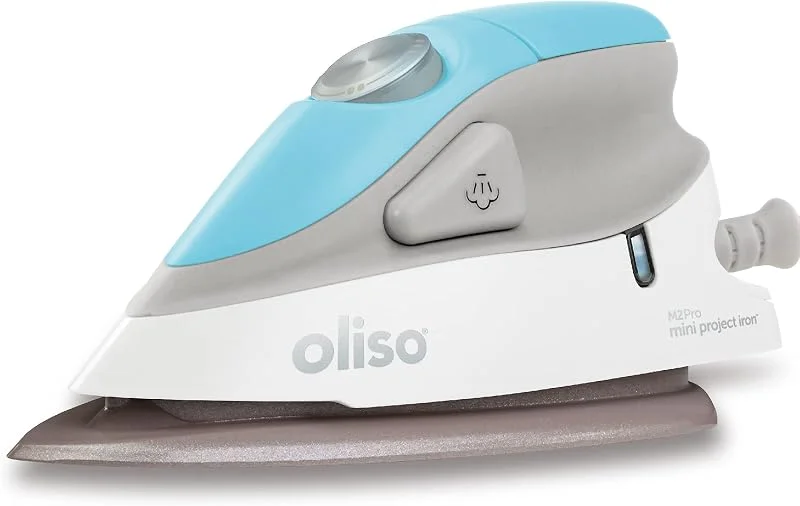oliso M2Pro Mini ångstrykjärn med Solemate – 1 000 Watt dubbelspänning resejärn för sömnad, quiltning och hantverk – keramisk sula, precisionsspets – turkos — Hushållselektronik