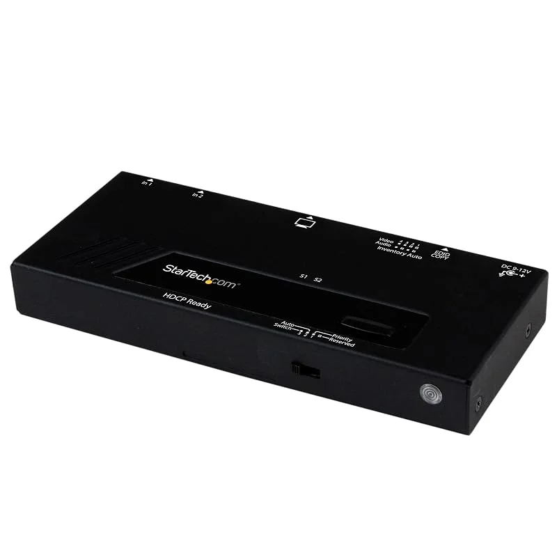 StarTech.com 2 portar HMDI® switch, fördelare – automatisk växling med IR-fjärrkontroll – 1080p – HDMI bilbrytare, omkopplare — TV och streaming