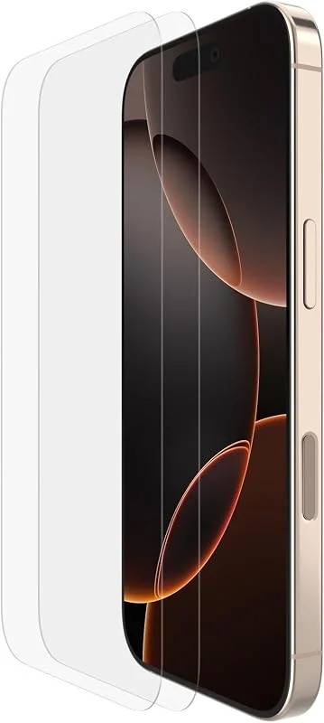 Belkin ScreenForce TemperedGlass skärmskydd för iPhone 16 Pro, tunt, kristallklart, reptåligt, genomskinlig, applicering utan luftbubblor, skärmskydd härdat glas för iPhone 16 Pro, 2-pack — Mobil och surfplatta