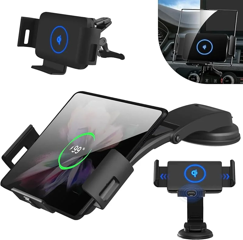 NEWZEROL Trådlös billaddare hållare kompatibel med Galaxy Z Fold 7, 6, 5, 4, 3, ventilationsspår och instrumentbräda [15 W Qi snabbladdning] [Stark sugkraft och anti-shake] för 4, 5–8, 0 tums mobiltelefoner — Mobil och surfplatta