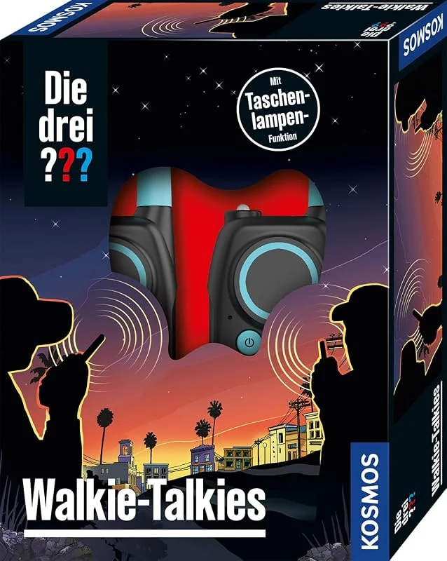 De tre ??? Walkie Talkies från KOSMOS, radioapparatset för barn från 6 år, med lampfunktion, detektivleksaker, spionutrustning, rollspel — Portabel digital och ljud