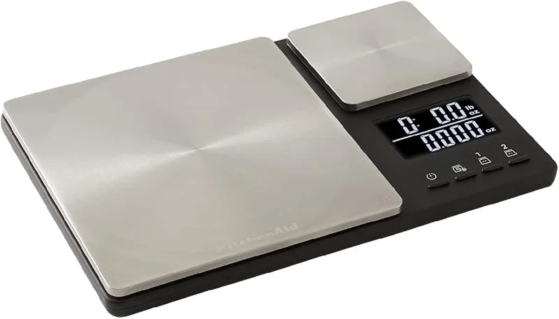 KitchenAid Digital Köksvåg med Två Vågplattor, 5000 g och 500 g, Rostfritt Stål, Silverfärgad, Svart, 30, 2 cm x 21, 3 cm x 3, 2 cm, KQ909G — Kök & Hushåll