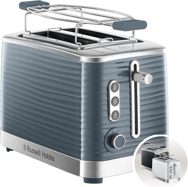 Russell Hobbs brödrost, rostar 2 skivor, 6 justerbara rostningsgrader, extra breda fack, uppvärmningsgaller, upptining och uppvärmningsfunktion, grå, 1050W, Inspire Exklusiv för Amazon — Kök & Hushåll