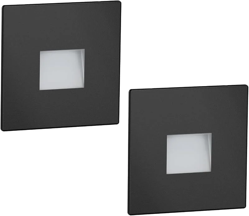 ledscom.de 2x LED-trappbelysning, vägginfälld belysning FOW för inomhus- och utomhusbruk, downlight, fyrkantig, svart, 85 x 85 mm, kallvitt — Smart belysning