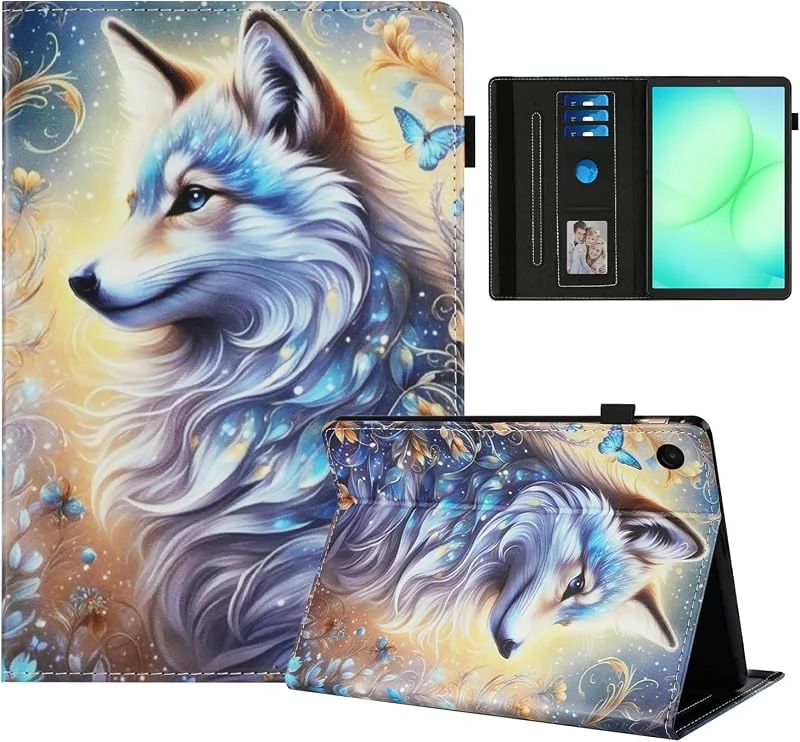 Rostant fodral för Samsung Galaxy Tab A11 8, 7 tum SM-X133, SM-X135 PU-läderfodral magnetiskt stativ plånbok surfplatta skyddsfodral för Galaxy Tab A11 vit varg — Mobil och surfplatta