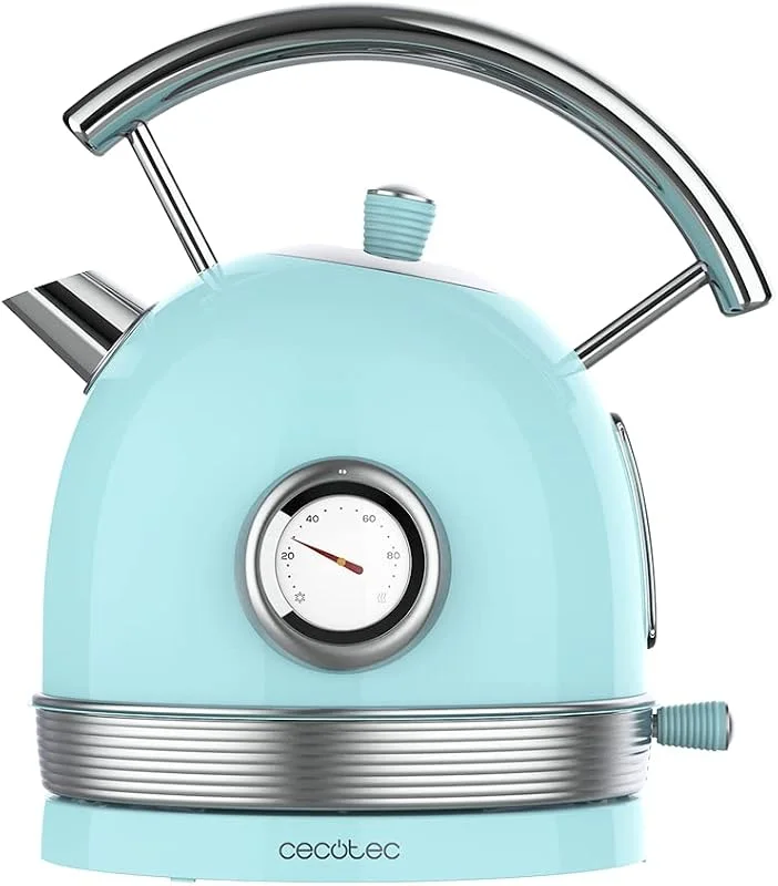 Cecotec Elektrisk vattenkokare ThermoSense 420 Light Blue, 1, 8 l kapacitet, 2 200 W, temperaturdisplay, 360° bas, rostfritt stål, vintagestil, blå, automatisk avstängning, BPA-fri — Kök & Hushåll