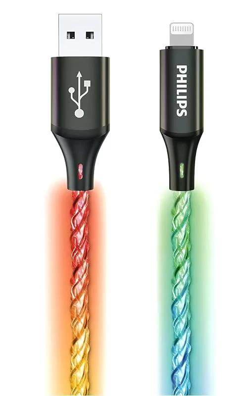 Philips DLC5130V iPhone laddningskabel RGB 1 m, 18 W snabbladdande Lightning-kabel, 480 Mbps synk, trasselfri flätad sladd för iPhone, iPad, MFi-kompatibel — Mobil och surfplatta