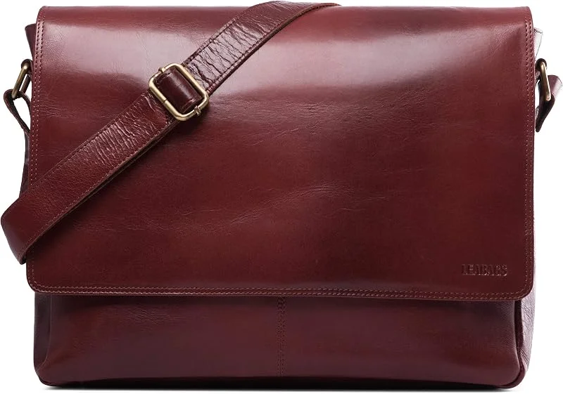 LEABAGS Oxford läder axelväska I Laptop väska upp till 15 tum I Messenger väska av äkta buffelläder i vintage look I Läderväska I Axelväska I Arbetsväska I 38x10x31cm — Datortillbehör