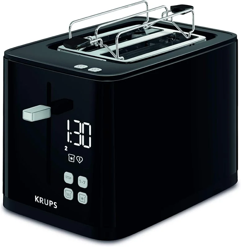 Krups KH641810 Smart'n Light Brödrost, Tvåskivsbrödrost, Digital display, 7 rostnivåer, avtagbar smullåda, nedräkning, lyftanordning, svart — Kök & Hushåll