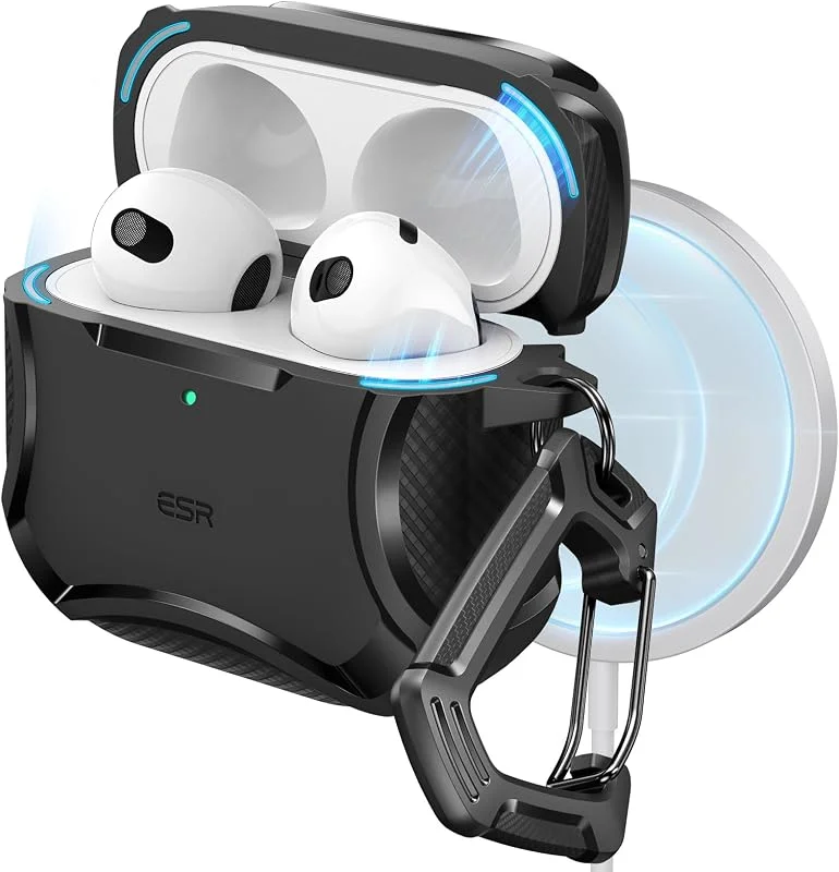 ESR för AirPods 4-fodral, kompatibel med AirPods 4:e generationen fodral (2024), kompatibel med MagSafe, kraftfullt droppskydd, magnetiskt lock, cyber-serien, svart — Mobil och surfplatta