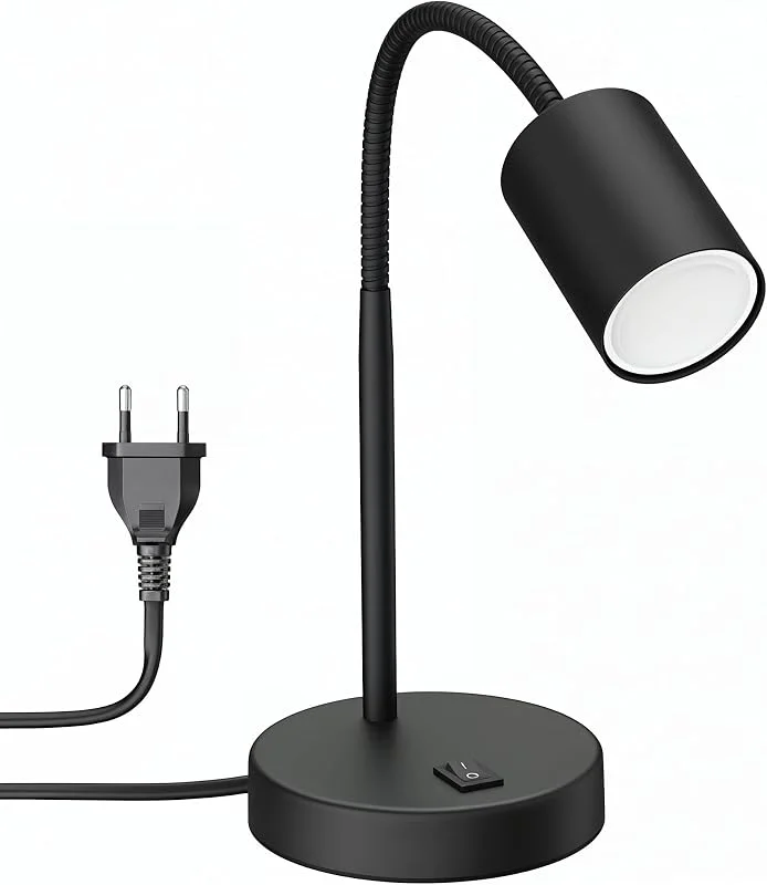 ledscom.de Bordslampa WAIKA Svanhalsbrytare svart matt + LED-lampa varm vit 3-stegs dimning 500lm — Smart belysning