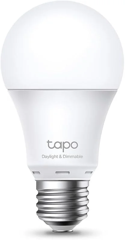 TP-Link Tapo L520E E27 Wi-Fi-glödlampa, Energiövervakning, Fungerar med Amazon Alexa och Google Home, Dagsljus och Dimbar 1% till 100%, 4000 K, 806 Lumen, 8W, Fjärrkontroll med APP, Vit — Smarta hem