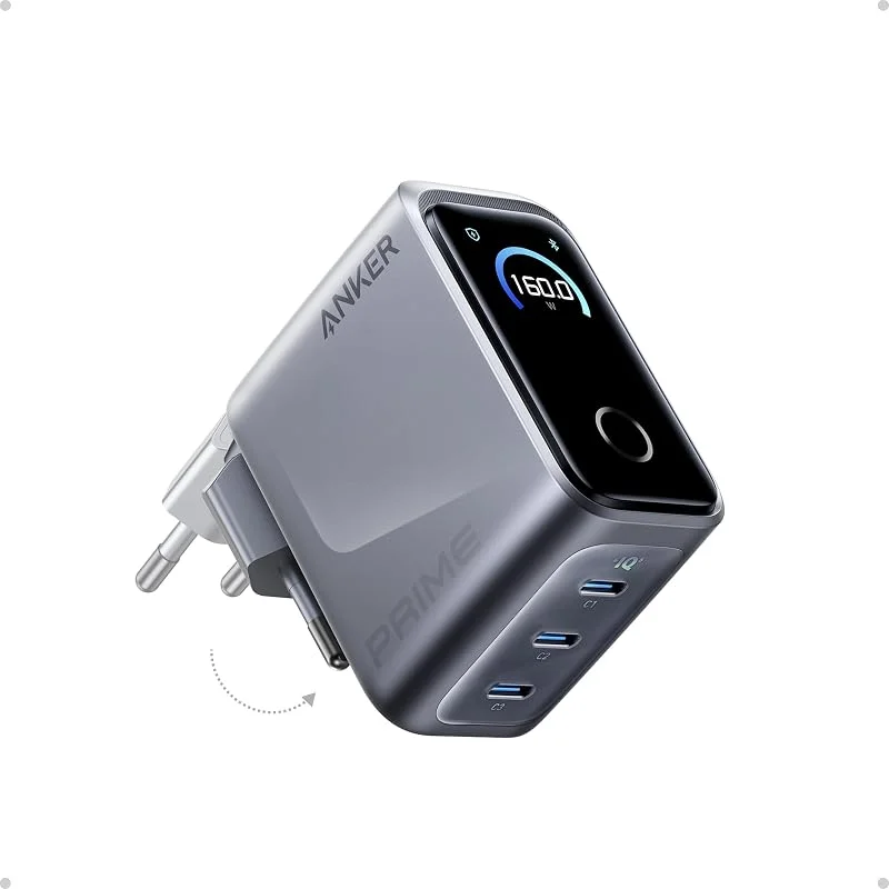 Anker Prime 160W GaN Laddare, 3-Portars USB-C, Smart Display — Mobil och surfplatta