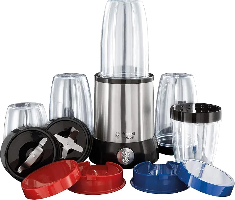 Russell Hobbs blender kit, 2 knivar, 2 blad resp, 4 blad i rostfritt stål, 5st BPA-fria behållare med lock, 22000varv per min, shakerlock, tål diskmaskin, 700W, NutriBoost 23180-56 — Kök & Hushåll