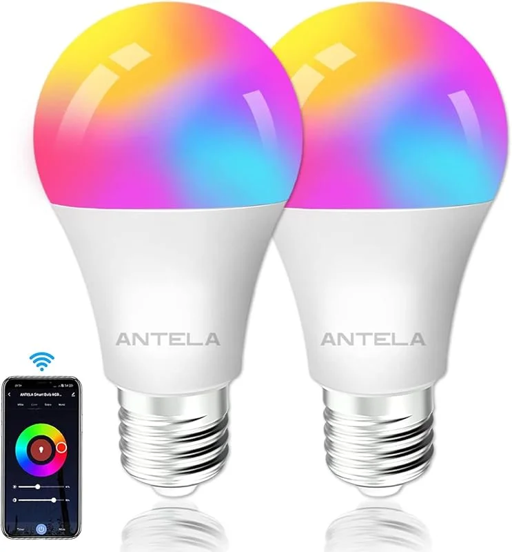 ANTELA Smart glödlampa Alexa Wifi-glödlampa E27 10 W 806LM kompatibel med Google Home, Alexa, RGB glödlampa 2700K-6500K, 16 miljoner färger, 25 000 timmars livslängd, 2 paket — Smart belysning