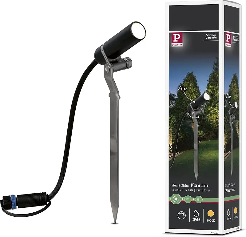 Paulmann 93997 Plug & Shine Spotlight Plantini 3000K 1, 4W 24V 40° antracit aluminium 93997 Utomhusbelysning Spotlight Strålkastare Trädgårdsbelysning — Smarta hem