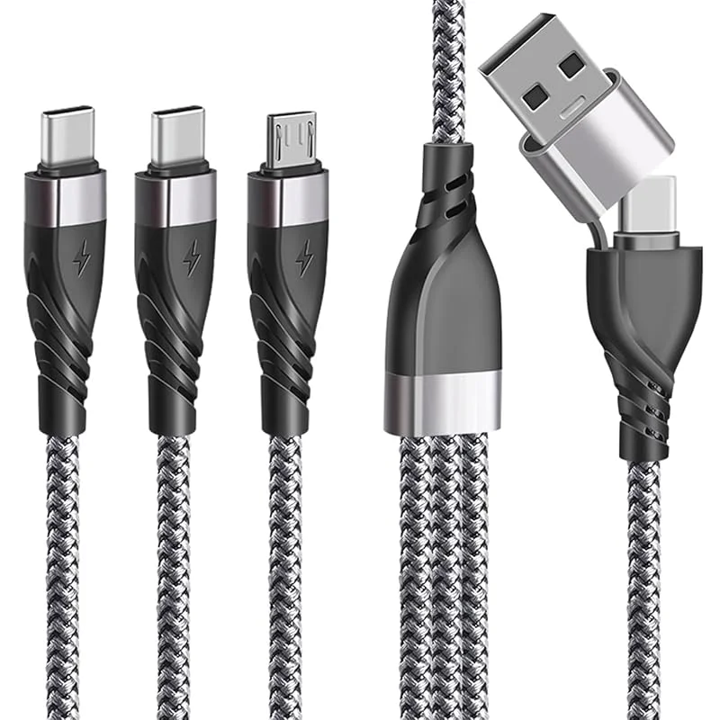Multi USB-kabel, Universal Laddningskabel 5 i 1 Snabb Laddningskabel med 2 Typ C och Micro USB Flera Anslutningar, USB C Multi Laddningskabel för iP 16 15 Android Galaxy LG PS4 Surfplatta 1, 2 — Mobil och surfplatta