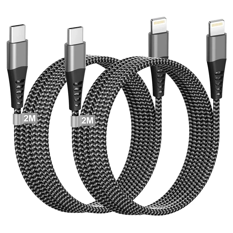USB C Lightning kabel 2M 2-pack [Apple MFi-certifierad], nylon iPhone laddningskabel, snabbladdningskabel för iPhone 14 Pro Max, 14 Plus, 13 Pro Max, 12 — Mobil och surfplatta