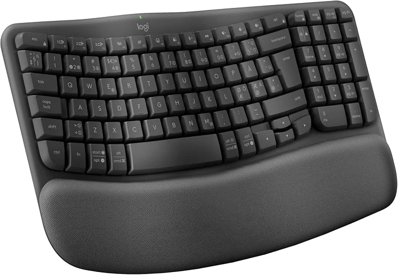 Logitech Wave Keys – trådlöst ergonomiskt tangentbord med vadderat handledsstöd, bekväm skrivupplevelse, Easy-Switch, Bluetooth, Logi Bolt, för flera operativsystem, Windows, Mac, PAN QWERTY, Grafit — Datortillbehör