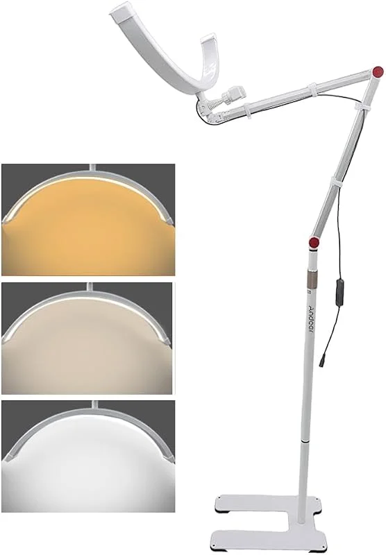 Andoer Golvlampa, 36 W, LED-golvlampa, ögonfransförlängare, 3 200 K-5 600 K, dimbar, ljushållare, telefonhållare, fjärrkontroll för skönhetssalong Live Streaming — Mobil och surfplatta